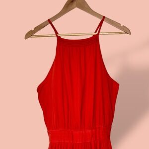 Aura Red‎ Halter Dress Sleeveless Casual Summer Dress Smocked Waist Size Large